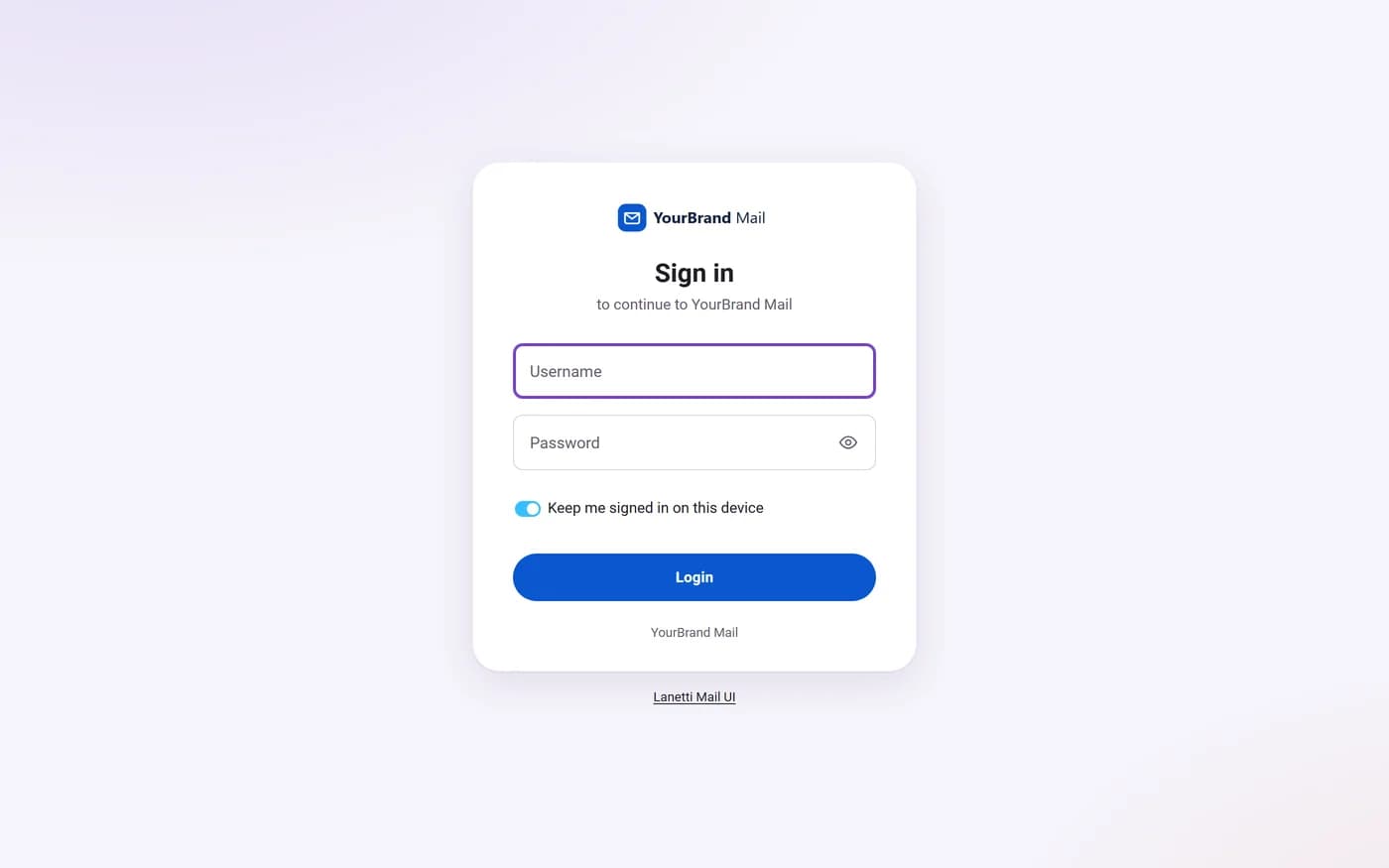 Sign-in page with the YourBrand logo and colours