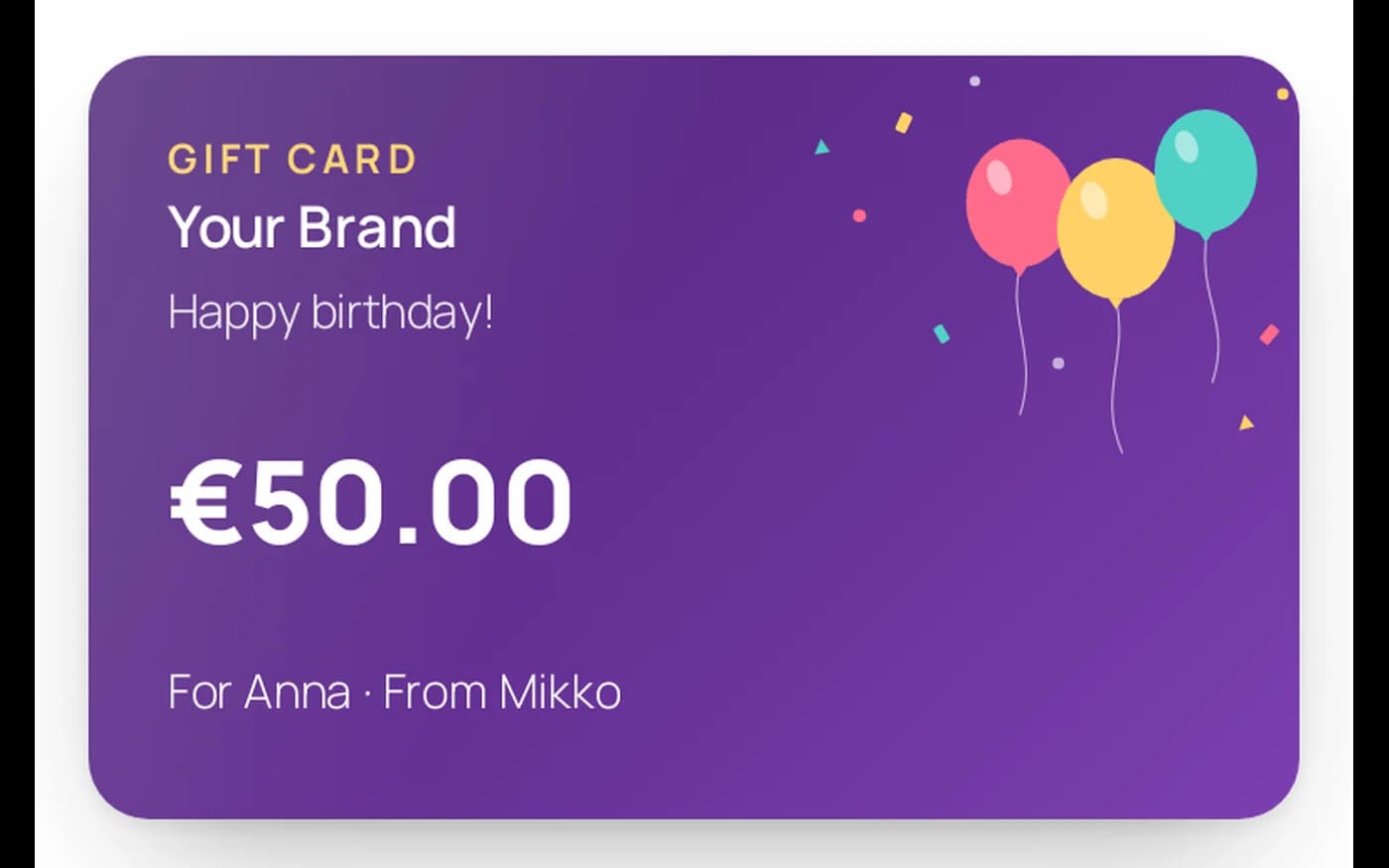 Birthday gift card with the shop's own text