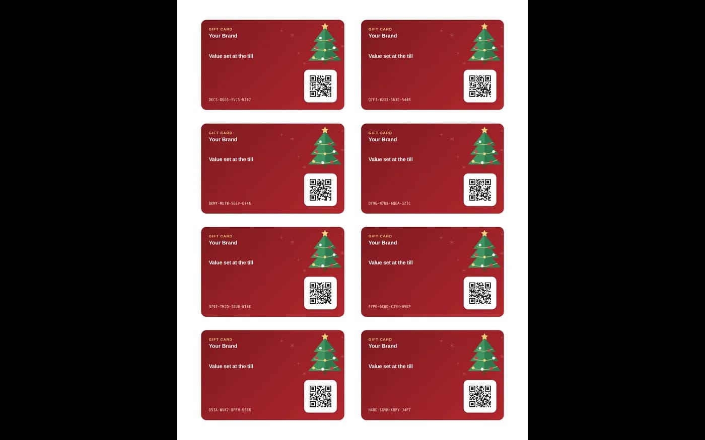 A4 sheet of printed gift cards