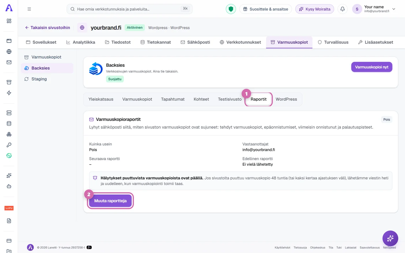 Saat raportit sähköpostiin